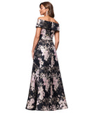XSCAPE Womens Metallic Jacquard Off-The-Shoulder Gown 6941X Black Rose Multi 4