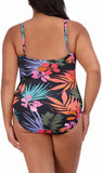 Jessica Simpson Womens Midweight Textured One Piece Swimsuit Palms Black 2XL