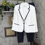 Le Suit Plus Size Contrast-Trim One-Button Pant Suit suit White / Navy Blue 24W