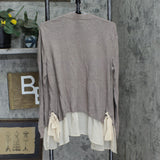 LC Lauren Conrad Womens Woven Trim Tie Side Open Front Cardigan Brown XL