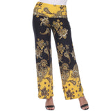 White Mark Lounge Printed High Waist Stretch Palazzo Pants Black / Gold M
