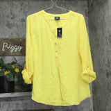 JM Collection Roll-Tab Woven V-Neck Utility Top 100104331MS Primrose Yellow L