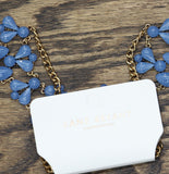 Lane Bryant Floral Bib Statement Necklace Gold / Blue 17.5" + 3"