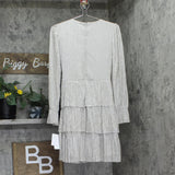 1. STATE Womens Metallic Crinkled Tiered V-Neck Dress Silver Gray / Gold XS