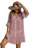 Cupshe Womens Front Button Ruffled Cover-Up Dress Dusty Rose Pink M