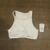 Michael by Michael Kors Crepe Front Ring Studded Crop Top Bikini Swim White M