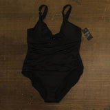 Lauren Ralph Lauren Club Solid Tie Front Underwire One-Piece Swimsuit Black 16