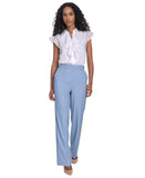 Calvin Klein Womens Faux-Denim Mid Rise Wide-Leg Pants Light Indigo Blue 4
