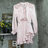 Aqua Ruffled Faux Wrap Dress with Long Sleeves IDO12847 Blush Pink S