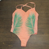 Xhilaration  Plus Size Palm Print Scoop Back One Piece Swimsuit Pink Multi 14W