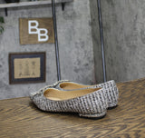 On 34th Womens Millee Embellished Bow Pointed-Toe Flats Silver Tweed Gray 5.5M