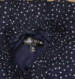Crystal Doll Printed-Chiffon Short Sleeve Babydoll Dress Navy Blue / White XL