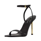 Nine West Reina Back Ankle Strap Open Toe Stiletto Heel Sandals Black 7M