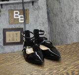 INC International Concepts Womens Valan Triple-Strapped Flats Black Patent 6.5M