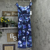 City Studios Womens Printed Off-The-Shoulder Midi Dress 5126AH9AT3 Navy Blue 5/6