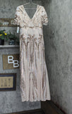 R & M Richards Flutter Sleeve Sequined Evening Formal Dress Pink Champagne 8