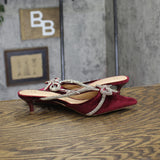 A New Day Gwen Rhinestone Bow Mule Heels 94656739 Velvet Red 8M
