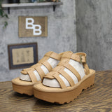 Bearpaw Leather Platform Buckle Strappy Open Toe Sandals Iced Coffee Brown 7M