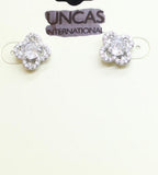 Floral Clover Halo Pavé Crystal Stud Earrings Silver Gray / Clear