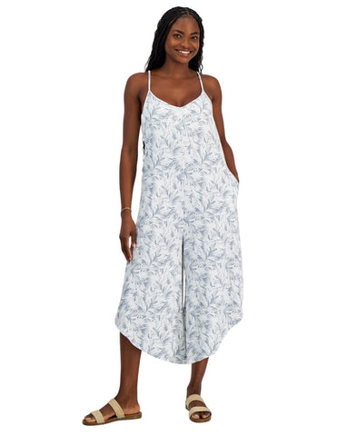 J. Valdi Womens Scoop-Neck Sleeveless Swim Cover Up Jumpsuit Gray / White L