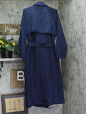 A New Day Suede Notched Collar Double-Breasted Belted Trench Coat Navy Blue S