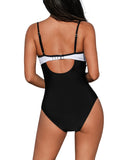 Cupshe Scoop Neck Cutout Back Hook Mesh One Piece Swimsuit Black / White M