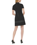 Karl Lagerfeld Paris Womens Scuba Crepe Faux-Leather-Stripe Sheath Dress