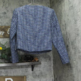 Aqua Womens Collarless Tweed Cropped Blazer Jacket IJO31229 Navy Multi Blue M
