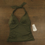 DKNY Halter V-Neck Shirred Tankini Swim Top DIMKS215 Moss Green M