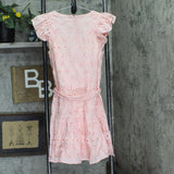 Sam Edelman Womens Eyelet Cap Sleeve Self Tie Cotton A-Line Mini Dress Pink 8