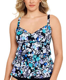 Swim Solutions Womens Floral Stretch Tankini Swim Top Black Blue Multi 18