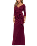 XSCAPE Womens Pleated Ruffled Gown 4452X Wine Red 6