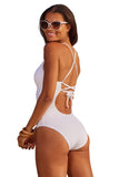 Becca Colette Plunge One-Piece Swimsuit with Crochet Detail 841057 White M