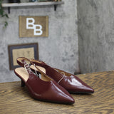 A New Day Slingback Pointed Toe Faux Leather Kitten Heels Burgundy Red 7M