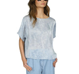 Michael by Michael Kors Womens Petal Print Dolman-Sleeve Top Chambray Blue XL