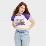 Bratz Women's Ringer Short Sleeve Cropped Graphic T-Shirt White / Purple S