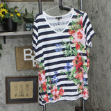 DG2 by Diane Gilman Burnout Embellished T-Shirt Tee Blue / White Stripe 2X