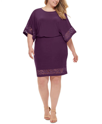 Jessica Howard Womens Plus Size Blouson Lace-Trim Dress JH1W2454