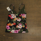 Bar III Womens Printed Twist-Front Shirred Tankini Swim Top Multi Black XS