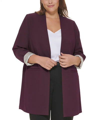 Calvin Klein Plus Size Collarless Open-Front Blazer Jacket Aubergine Purple 22W