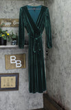 MSK Womens Long Sleeve Belted Waist Stretch Velvet Shift Dress Emerald Green L