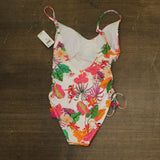 Bar III Bermuda Babe One-Piece Swimsuit Ruched Tassel Side tie White Multi XS