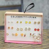 Celebrity Pink 12 Pack Dainty Heart Floral Stud Earrings Gold Multi