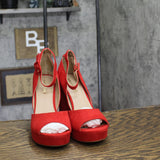 Sun + Stone Womens Reemaa Peep Toe Block Heel Platform Sandals Red 9M