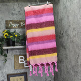 Steve Madden Varsity Striped Fringe Wrap Scarf Oversized Fuzzy Pink Multi