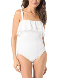 Coco Contours Womens Agate Ruffle Bandeau One Piece Swimsuit White 12 / 36D