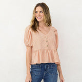 Lc Lauren Conrad Womens Cropped Ruffled Button Top WL23W025RP