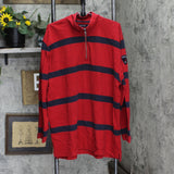 Nautica Mens Pullover 1/4 Zip Rugby Heavy Duty Shirt Red / Navy Blue XL