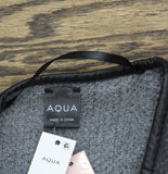 Aqua Woven Reversible Ruana Toggle Faux Leather Trim Charcoal Gray / Black