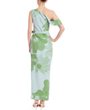 Jewel Badgley Mischka Floral Print One Cold Shoulder Dress Gown Green / Multi 4